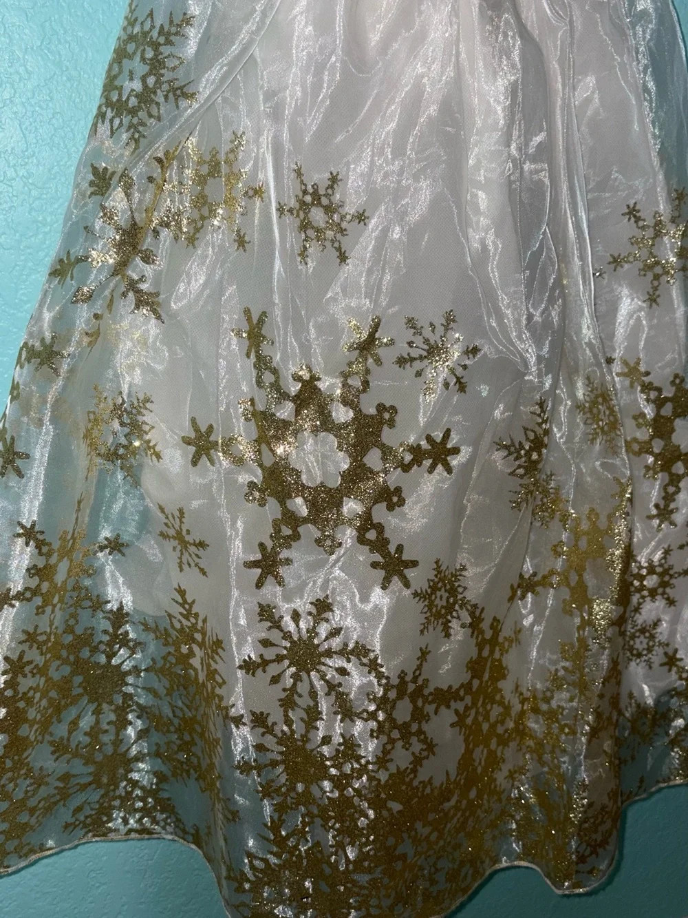 Snow Queen White and Gold Sparkle Tulle Party Dress for Kids Large 10-12 yo - Picture 3 of 5